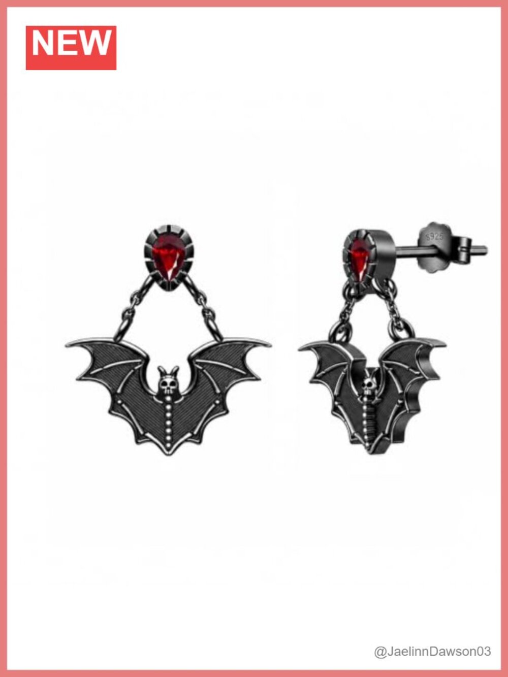 925 Sterling Silver Gothic Bat Stud Earrings Cubic Zirconia Halloween Jewelry